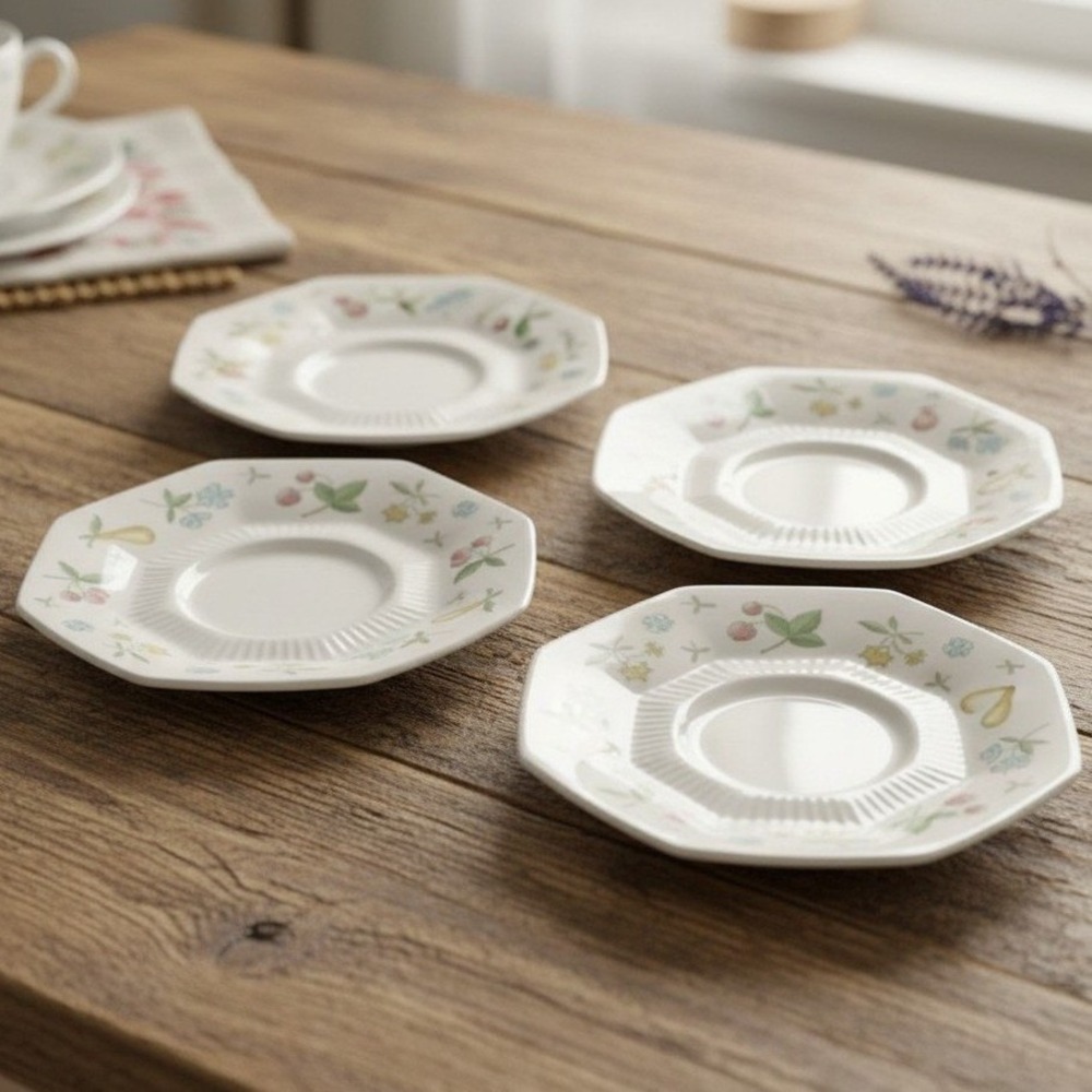 Independence Ironstone OLD ORCHARD 4 Saucers Vintage Japan *